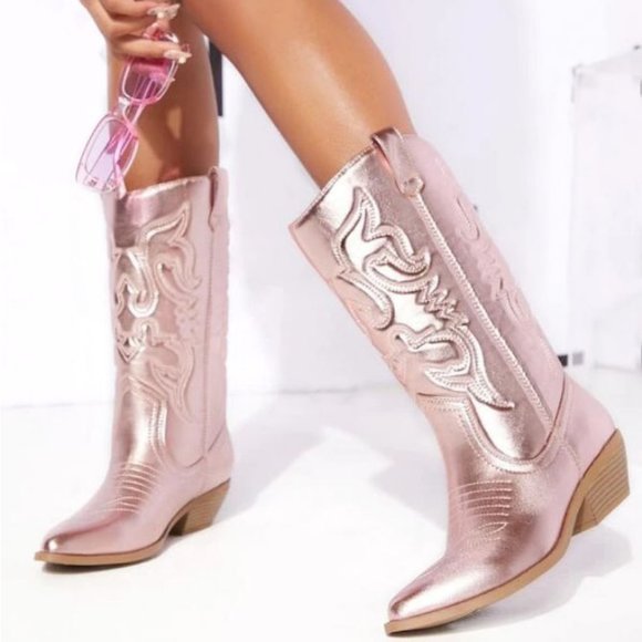 New Pink Western Cowboy Mid-Calf Boots - Picture 5 of 5